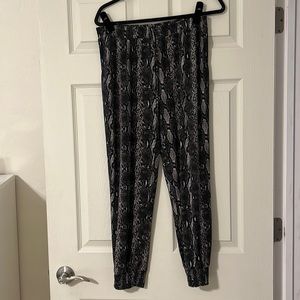 Snakeskin print joggers, size large